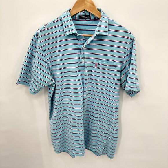 Johnnie-O Mens Blue Stripped Short Sleeve Polo // M - Picture 1 of 6